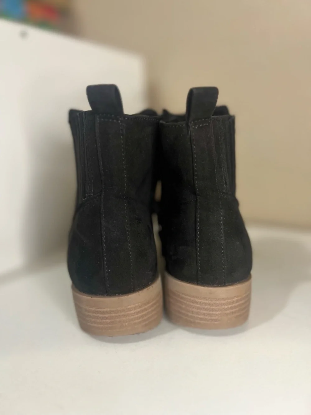 Wonder Nation Girls Black Faux Suede Chelsea Ankle Boots Size 6 Zip Up